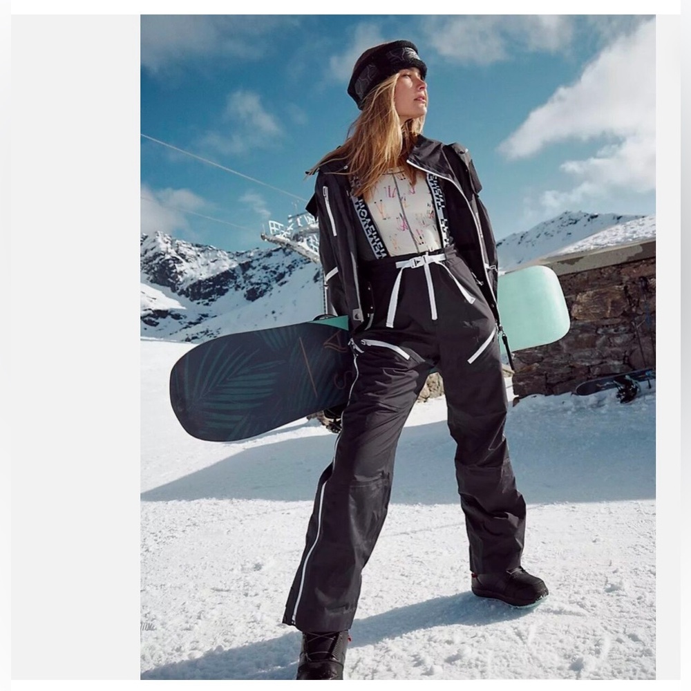 FREE PEOPLE FP MOVEMENT ZEPHYR SKI PANTS WOMEN’S XS BLACK SNOW BIB WATERPROOF